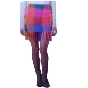 Saint Barth Tartan Pattern Rainbow Color Wool Virgin Wool Mini Fringe Skirt Smal